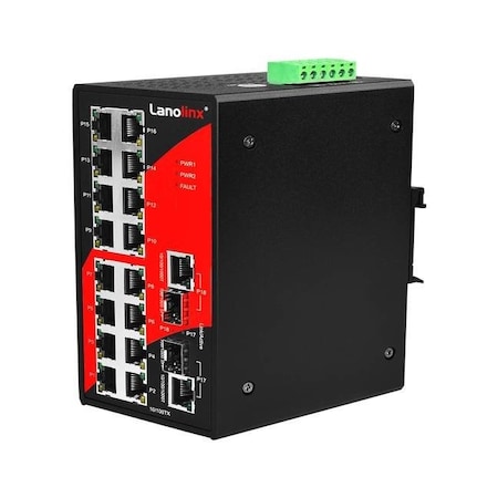 18-Port Industrial Unmangaed Ethernet Switch, W/16-10/100TX + 2 -GigE Combo Ports; EOT: -40~80C